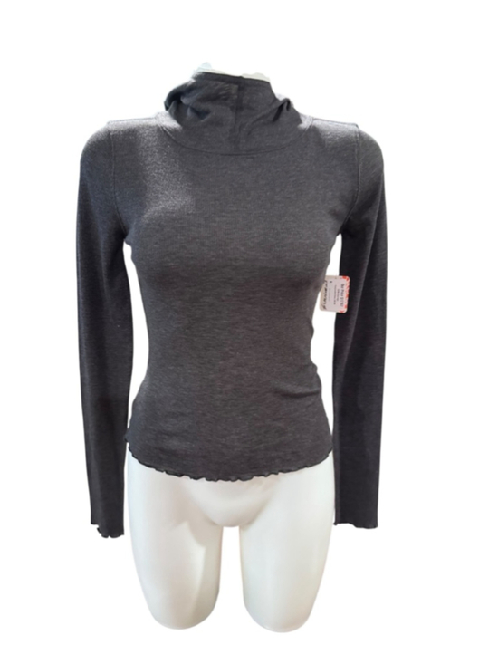 Free People Tops - Women's Free People Black Ribbed Hoodie Sweatshirt Size S q6